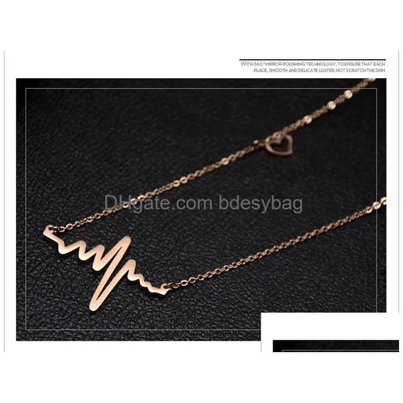 high quality ecg pendant chain necklace stainless steel cute heart necklace for women fashion accessories jewelry wholesale