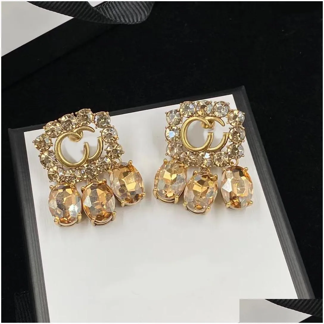 classic style charm earrings light luxury brand designer crystal diamond earrings wedding party jewelry with box
