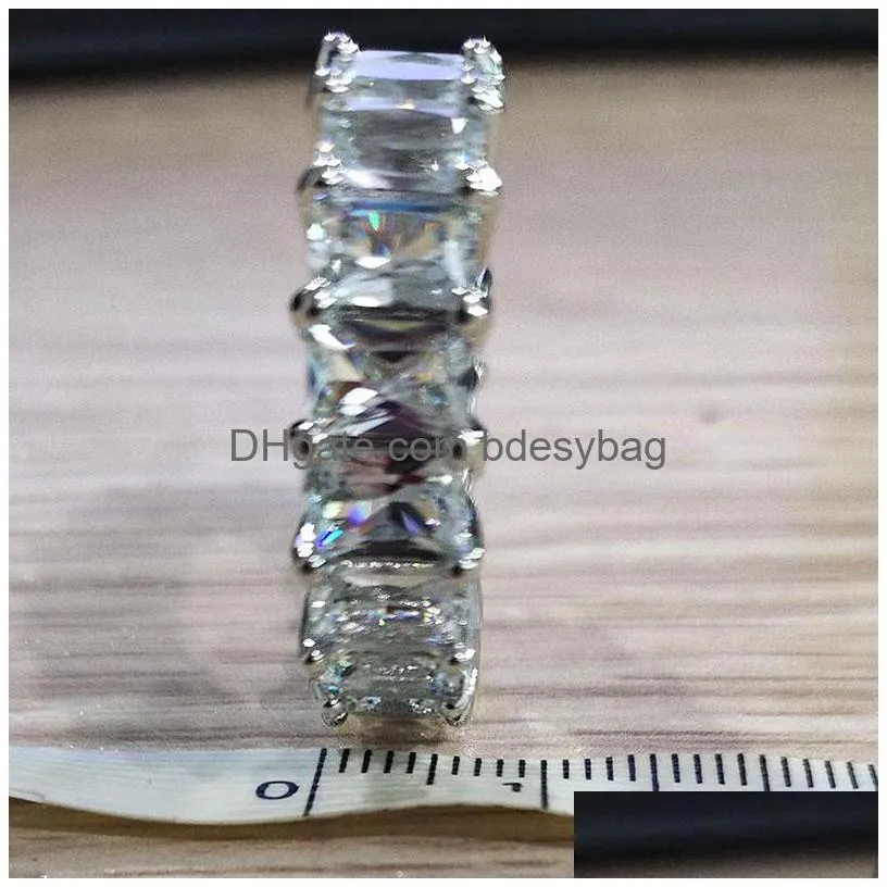 new high quality clear zircon ring fashion baguette wedding engagement eternity rings for women valentines day gift