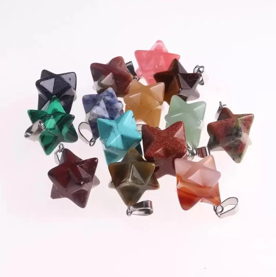 merkaba star natural stone charms pendants for diy necklace jewelry meditation chakra reiki healing energy protection decoration