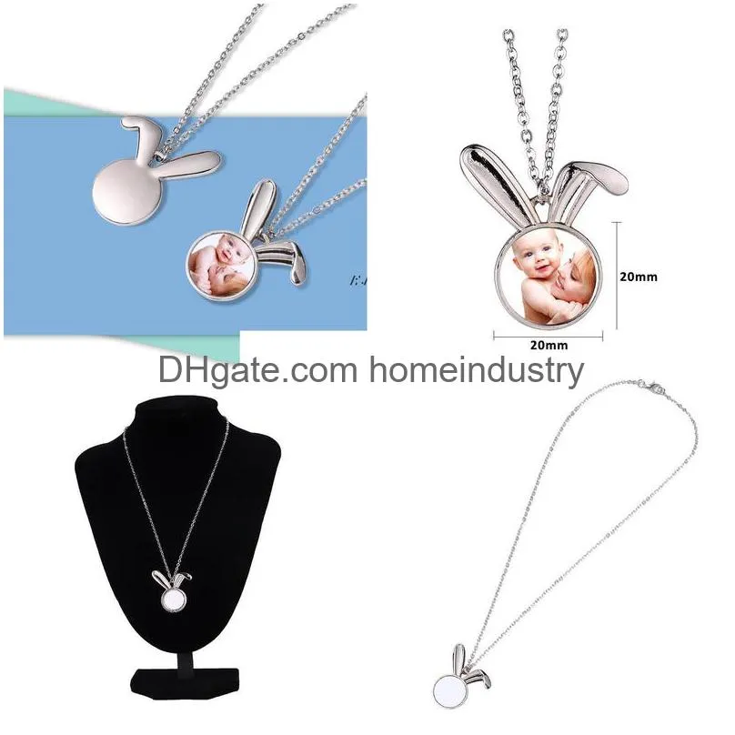 sublimaton hot european and american jewelry chain party favor easter blank heat transfer metal rabbit pendant round necklace zza12397