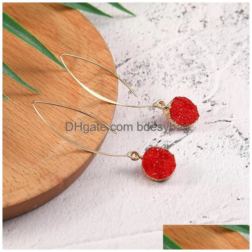 designer coloful handmade resin druzy earring natural stone dangle earrings for women gold plating round shape ear wedding jewelry