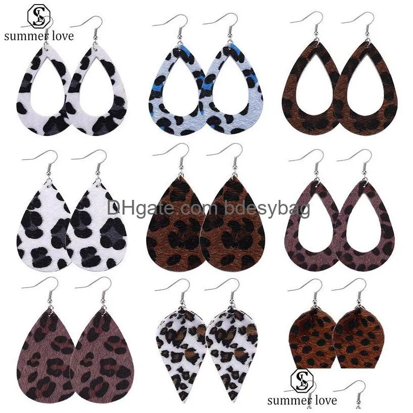 new christmas waterdrop leopard leather earrings lattice heart pattern dangle earrings for women fashion jewelry gift wholesalez