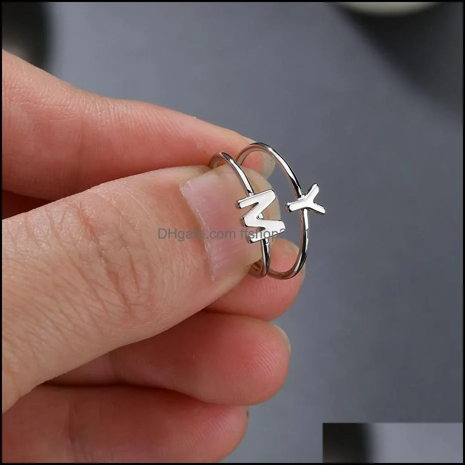 tiny heart initial letter rings 26 az couple knuckle ring for women men fashion adjustable jewelry friendship gifts