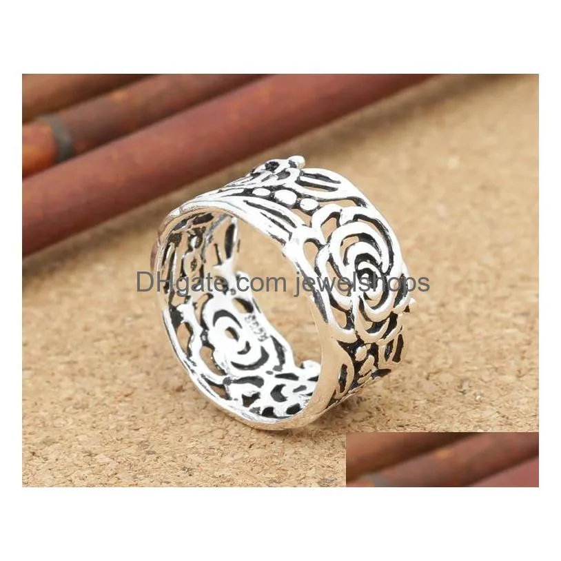 925 sterling thai silver men women wedding hollow peony tail ring gift fashion jewelry flower ring