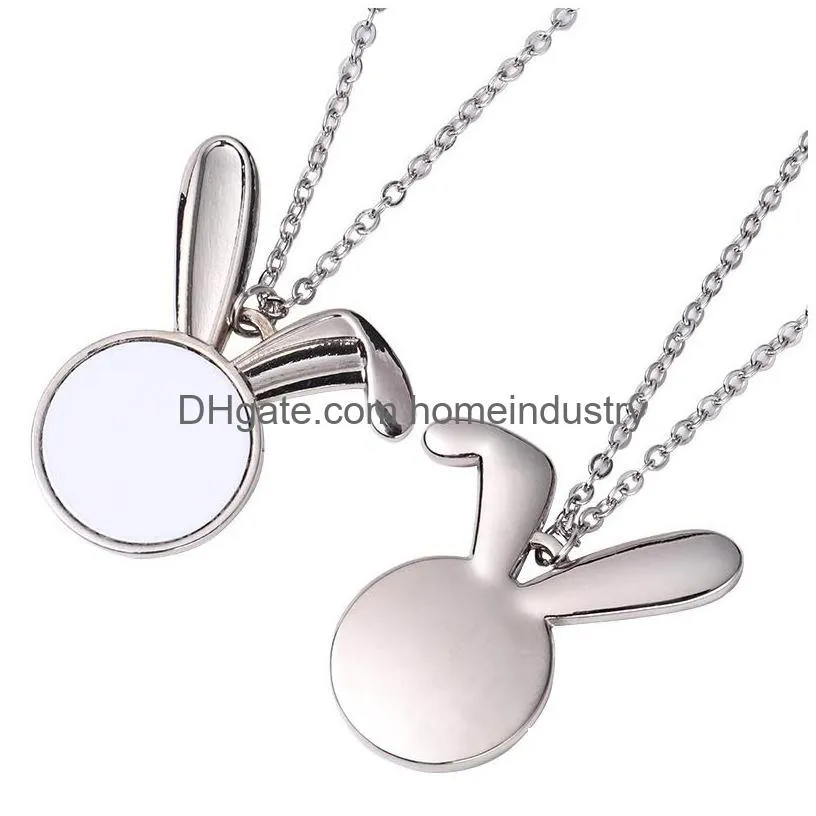 sublimaton hot european and american jewelry chain party favor easter blank heat transfer metal rabbit pendant round necklace zza12397