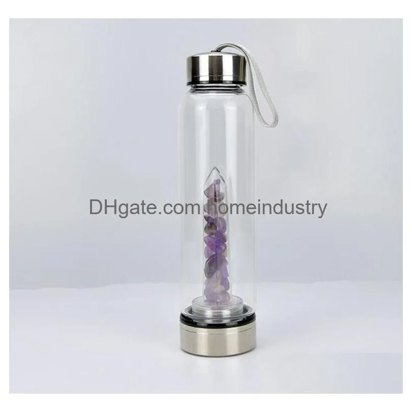 natural quartz gem glass water bottle direct drinking crystal tea cup 8styles