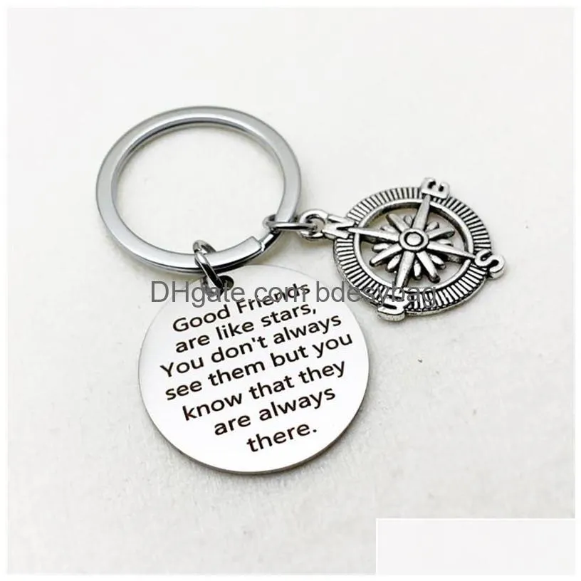 new design good friends are like stars letter keyring circle accessories jeweley silver color stainless steel disc keychain best friend