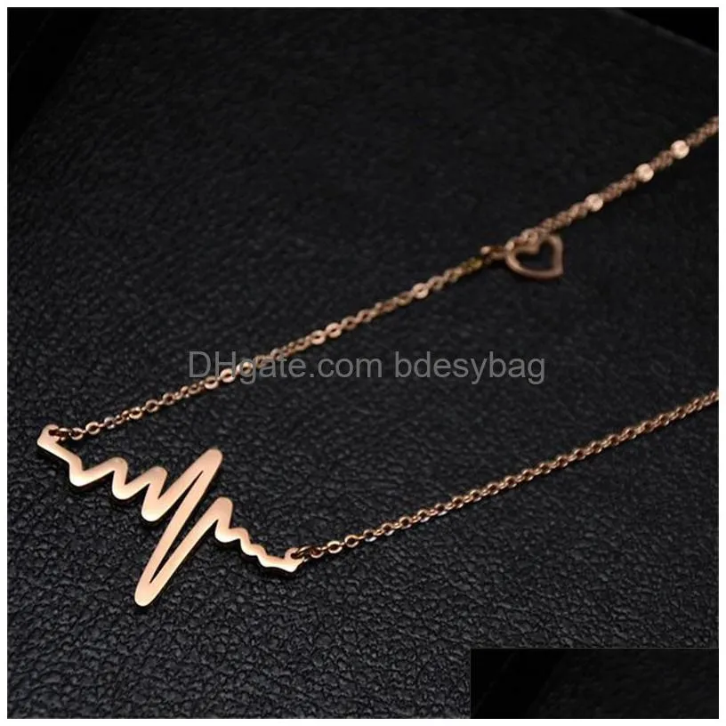 high quality ecg pendant chain necklace stainless steel cute heart necklace for women fashion accessories jewelry wholesale