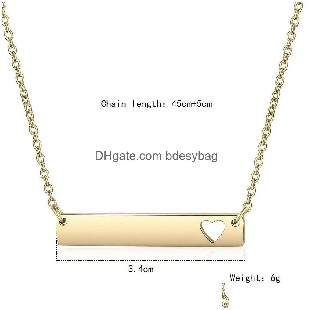 love heart necklace newest fashion gold solid blank bar pendant necklaces stainless steel for buyer own engraving jewelry diy