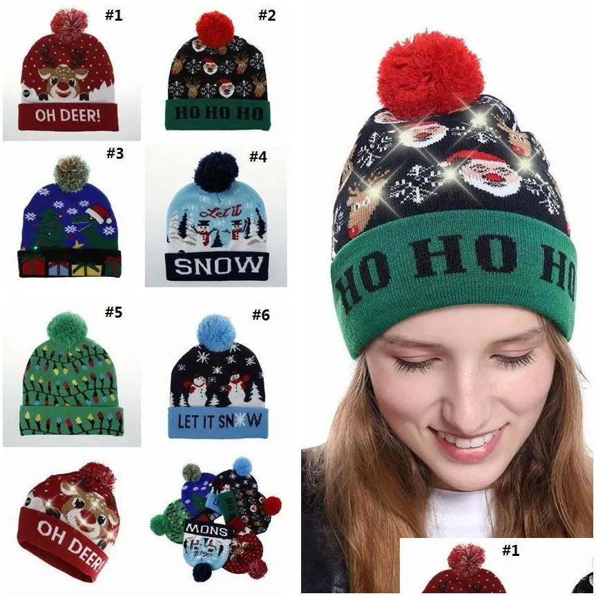 15 paragraph led christmas knitted hat fashion xmas lightup beanies hats outdoor light pompon ball ski cap