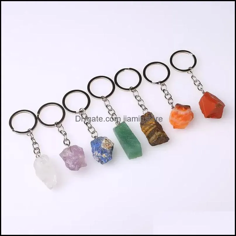 natural raw ore stone keychain gem quartz fluorite key ring citrine lapis lazuli amethyst irregular chain pendants car key holder charms