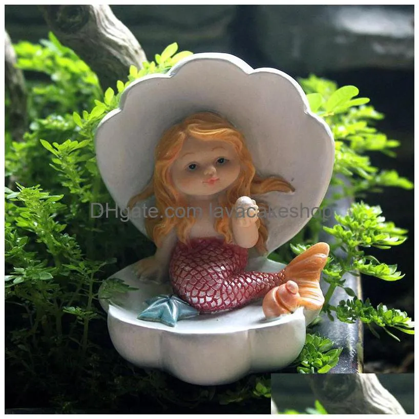 lovely mermaid ornament creative resin decoration fish tank arts fairy garden miniature figurines home decoration accessories t200710