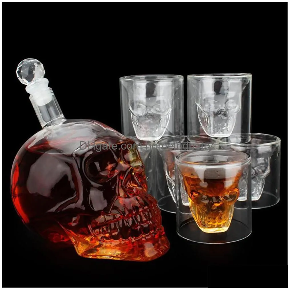 wine glasses 1 set glass skull head cup vodka whiskey wine tea drinking bottle decanter 1 bottle with 6 cup set 221110