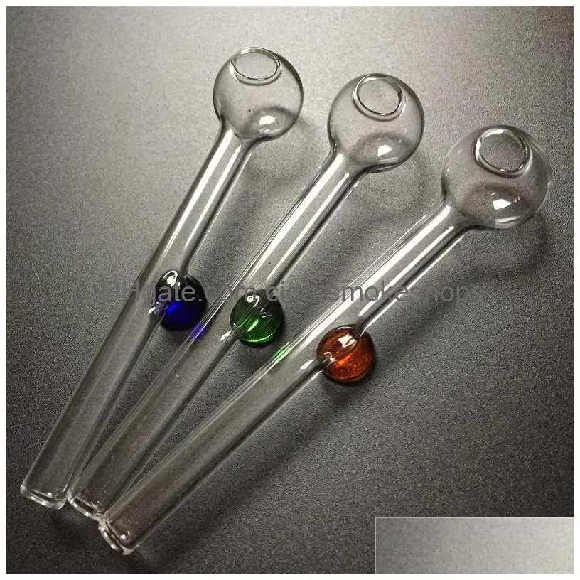 colorful glass oil burner bubbler water pipes with green blue brown handle thick pyrex oil burner pipe mini glass hand pipes