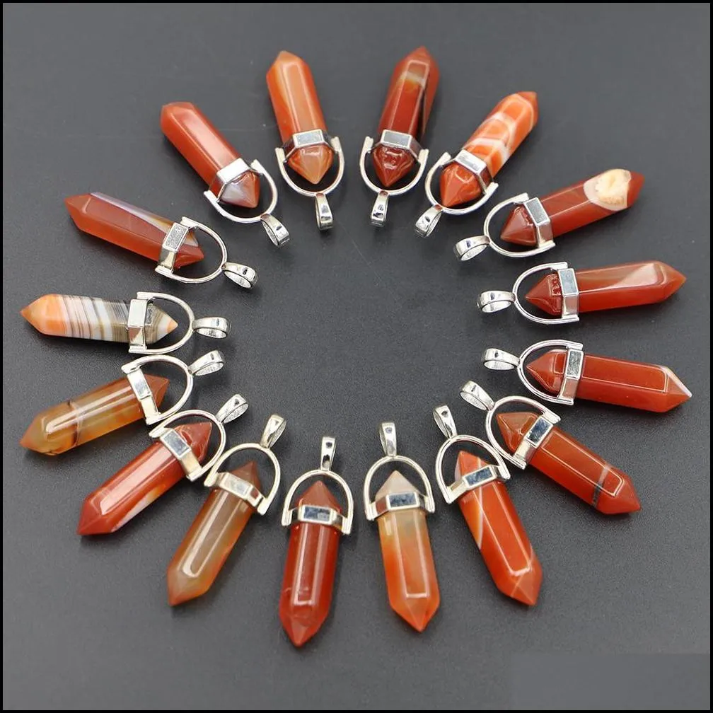 natural stone charms red stripe onyx agate hexagon pillar point pendants reiki crystal jewelry making necklace accessories wholesale