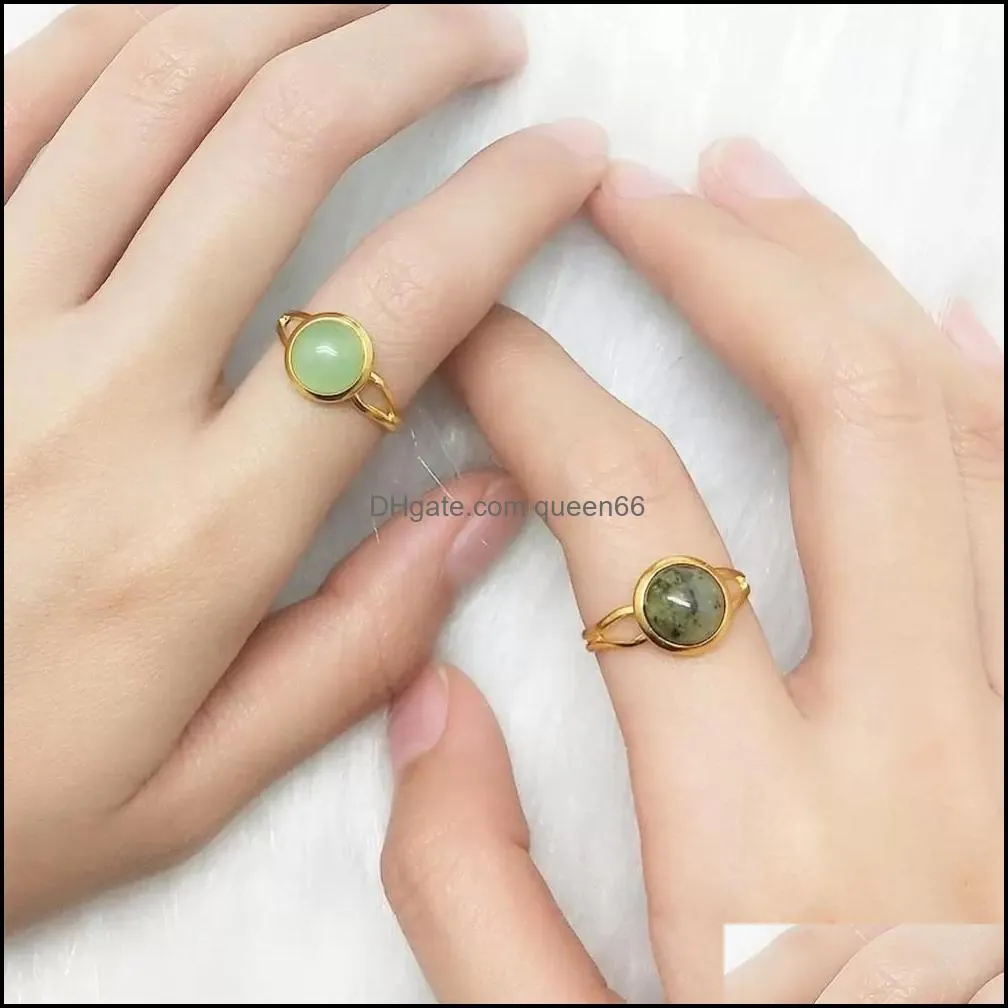 10mm healing natural stone crystal rings small round open adjustable amethysts lapis pink quartz women ring party wedding jewelry
