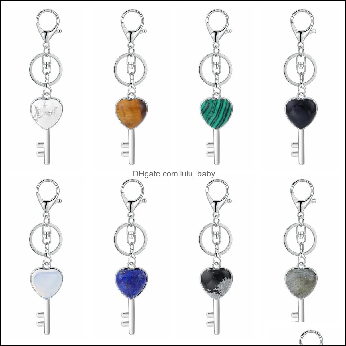 crystal keychain for bag car key rings natural love heart gemstone lucy lock crystal men healing chakra cute keyring