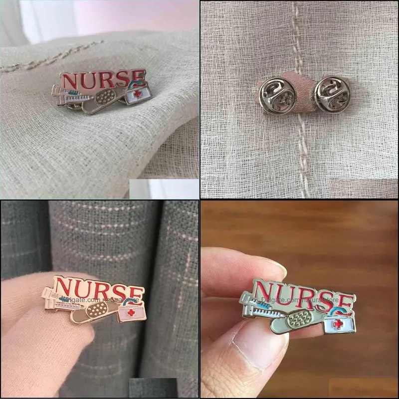 10pcs wholesale red nurse needle pins bandaid first aid kit enamel lapel pin and brooch doctor medical hospital metal badge gift