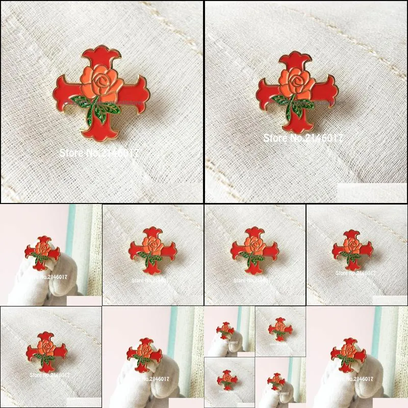 10pcs red cross of constantine rose glitter pins brooch masons custom enamel badge masonic lapel pin knight scottish rite