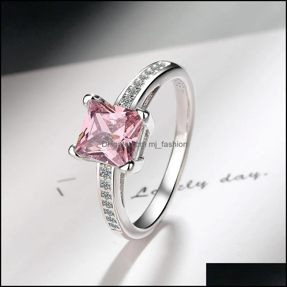 square zicron ring silver plated fantasy colorful friendship wedding patery rings jewelry gift ladies girl size 5 6 7 8 9 10