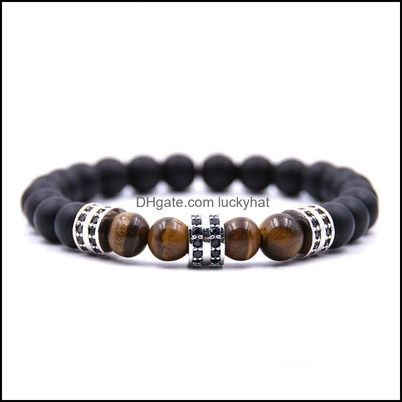 mens and womens 8mm matte black agate silver microinlaid cylindrical spacer bracelet natural stone yoga bracelet bracelet