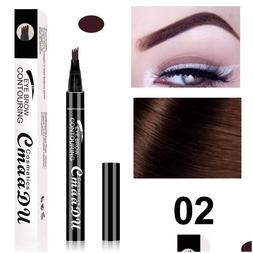 cmaadu different eyebrow shapes quad fork eyebrow pencil wholesale 3 color eye brow pen waterproof long last makeup pens