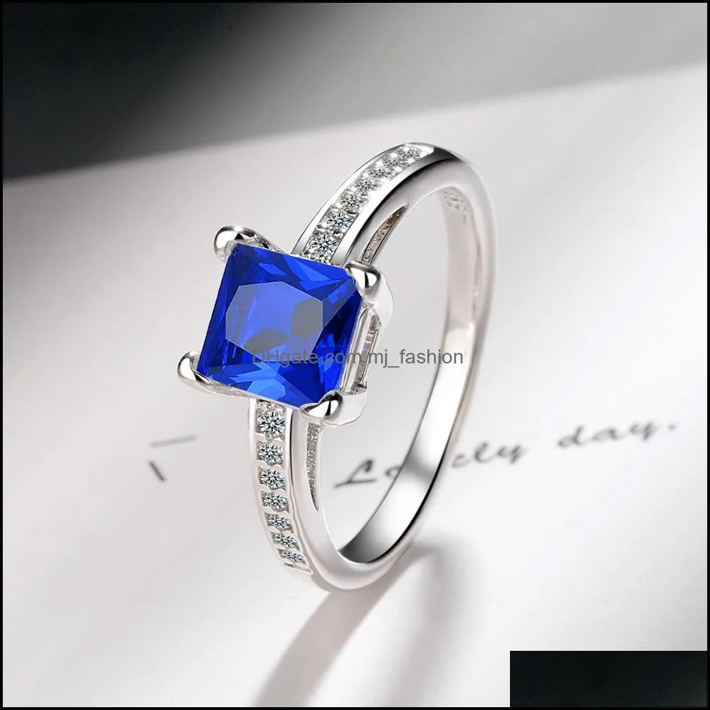 square zicron ring silver plated fantasy colorful friendship wedding patery rings jewelry gift ladies girl size 5 6 7 8 9 10