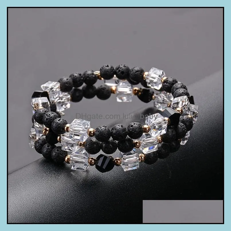 perfect gift for the person you love natural square crystal winding bracelet fashion lava stone bracelet for women and men