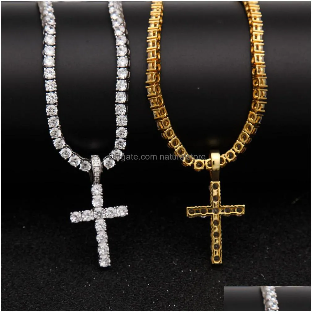 mens hip hop cross necklaces for male cubic zirconia cz iced out pendant bling bling rapper chains hiphop jewelry gift