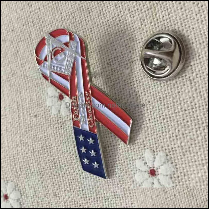 10pcs us flag enamel brooch pins faith hope charity masonic lapel pin square and compass mason mason cancer awareness ribbon badge