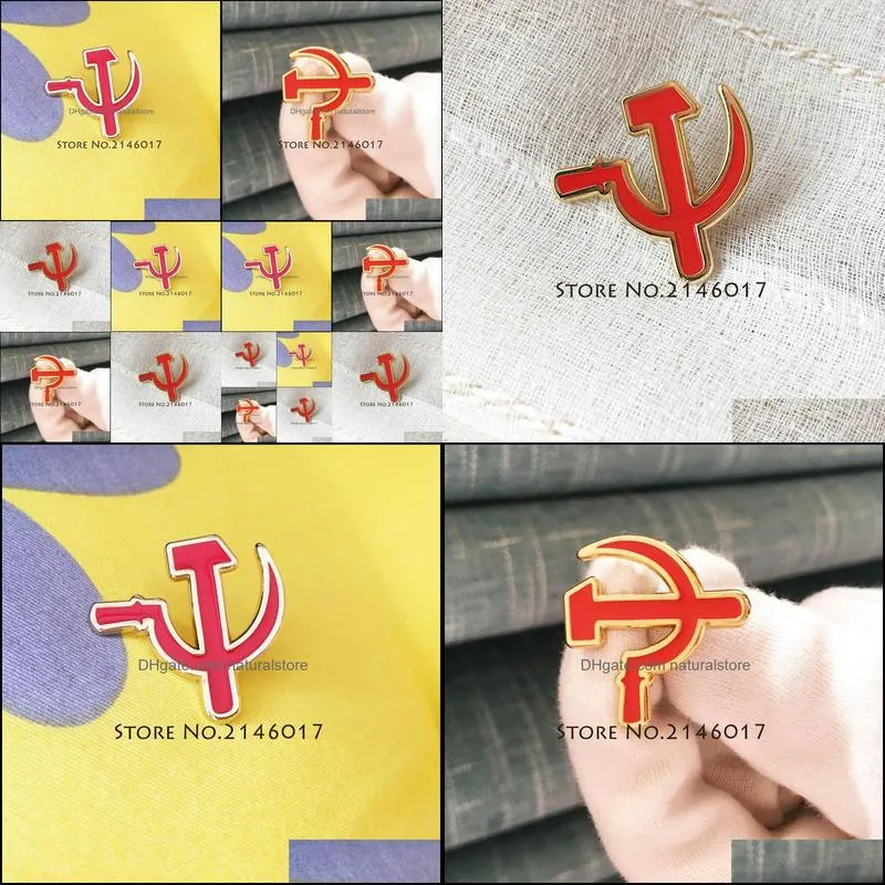 100pcs 25mm cccp ussr soviet sickle hammer red enamel brooch russia custom pin sovjet sikkel hamer lapel pins military badge