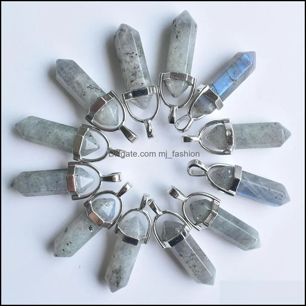 natural stone shimmer charms gray quartz stone chakra handmade silver color pendants for jewelry making wholesale