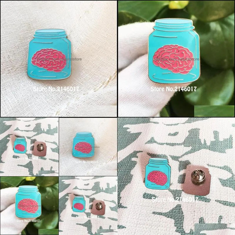 10pcs popular cute gifts craft brain in bottle jar funny metal badge soft enamel epoxy pins and brooch custom making lapel pi