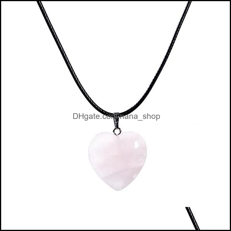 reiki healing crystal heart stone pendant chakra rose tiger eye rope choker necklaces wholesale energy pendants crystal necklace