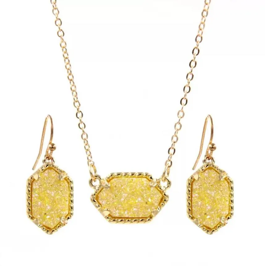 drusy druzy necklace drop stud earrings jewelry set gold silver plated glitter druzy choker for women