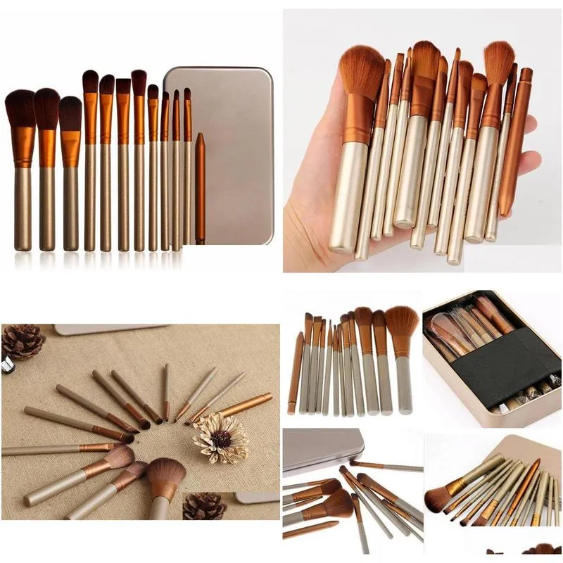 professional 12 pcs makeup brushes cosmetic facial make up brush tools makeup brushes set kit with retail box