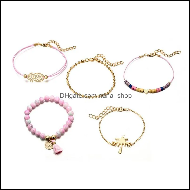 5pcs geometric hollow electric map conch combination layered bracelet set beaded bracelet multiple stackable bracelet jewelry