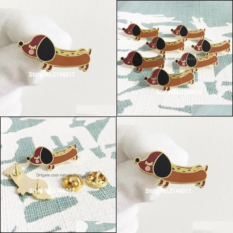 50pcs hot doggy enamel pins and brooch 30mm cool diggity cute dog lapel pin customized badges wiener dachshund metal craft