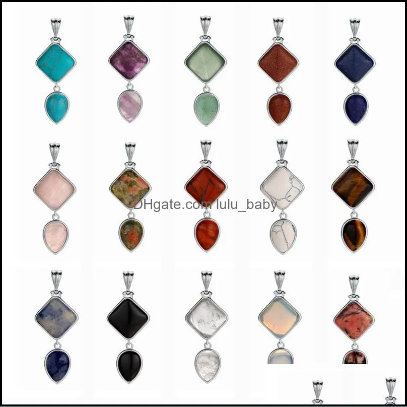 double pendant natural stone drops charm jewelry diy necklace keychain men and women 12pcs
