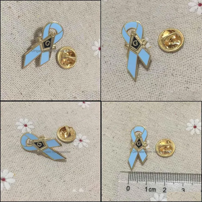 10pcs mason pin brooches mason breast cancer awareness ribbon souvenir custom logo pin badge blue color masonic emblem gift