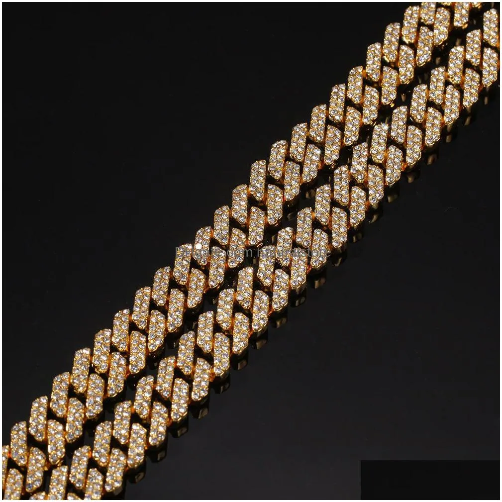 12mm  cuban link chain necklace bracelets set for mens bling hip hop iced out diamond gold silver rapper chains women luxury