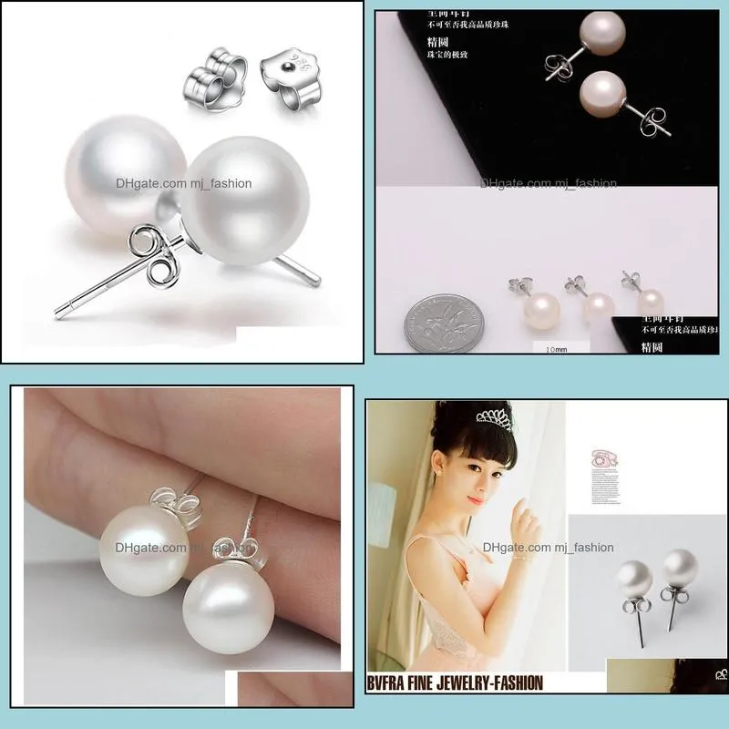 s925 silver plated 6mm 8mm 10mm imitation pearl ball stud earrings womens fashion jewelry earrings wedding party ed029