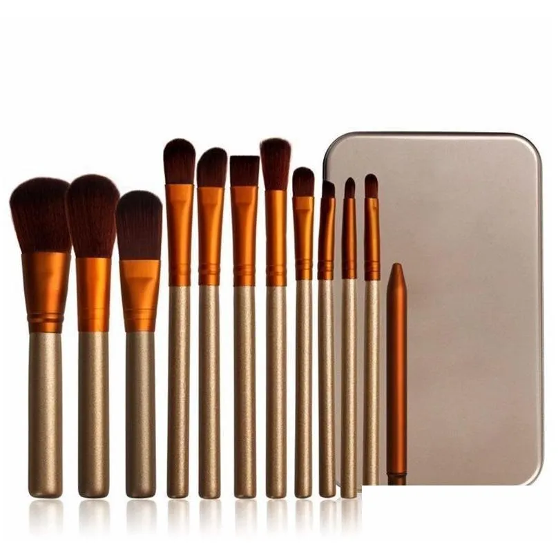 professional 12 pcs makeup brushes cosmetic facial make up brush tools makeup brushes set kit with retail box