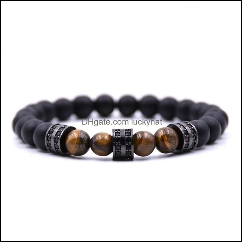 mens and womens 8mm matte black agate silver microinlaid cylindrical spacer bracelet natural stone yoga bracelet bracelet