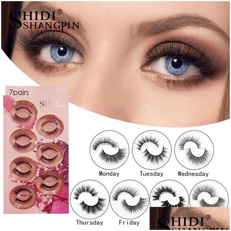 7 pairs weekly mink eyelashes different designs meet daily needs contains tweezers holographic packaging repeated use thick cosmetics makeup