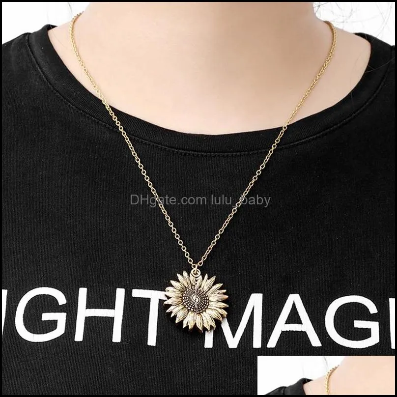 sunflower multilayer can open lettering necklace love round flower pendant woman fashion jewelry single product 12pcs