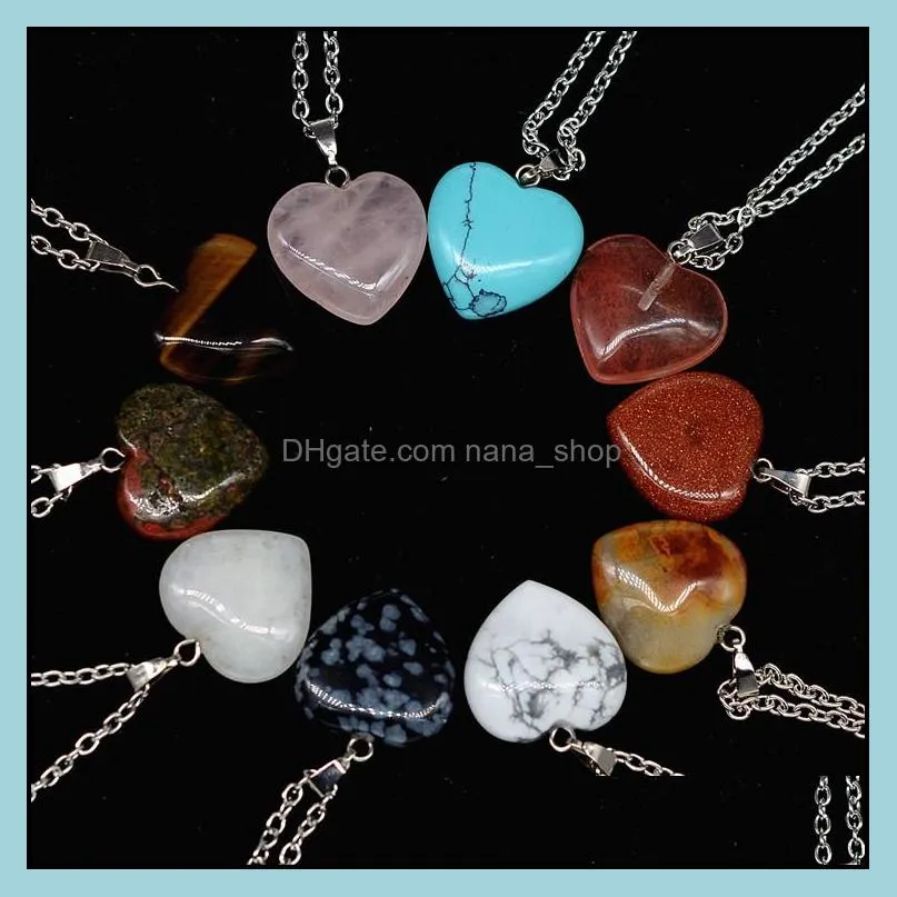 reiki healing crystal heart stone pendant chakra rose tiger eye rope choker necklaces wholesale energy pendants crystal necklace