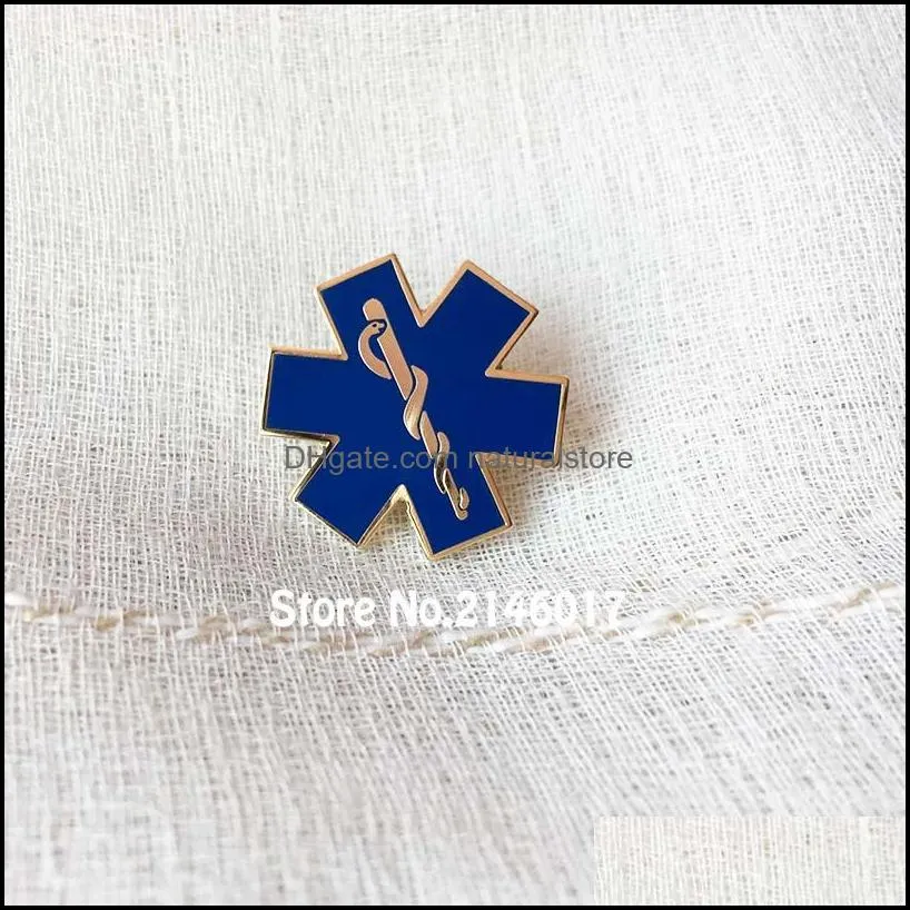 100pcs custom nursing ambulance lapel pin blue enamel snake symbol metal badge star of life paramediciron doctor pins brooch