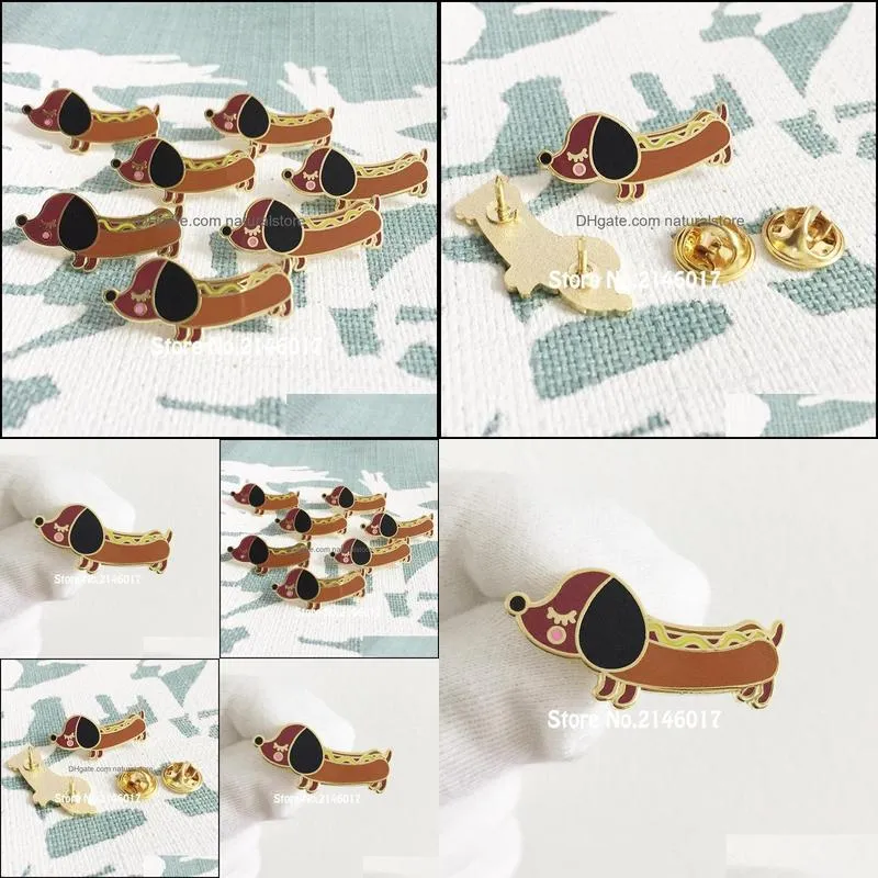 50pcs hot doggy enamel pins and brooch 30mm cool diggity cute dog lapel pin customized badges wiener dachshund metal craft